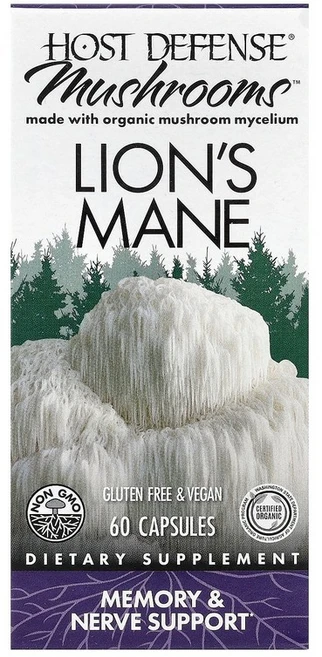 Fungi Perfecti Host Defense Mushrooms 노루궁뎅이버섯 메모리 앤드 너브 써포트 베지캡슐 60정, 60 개, 1개 - 쿠팡