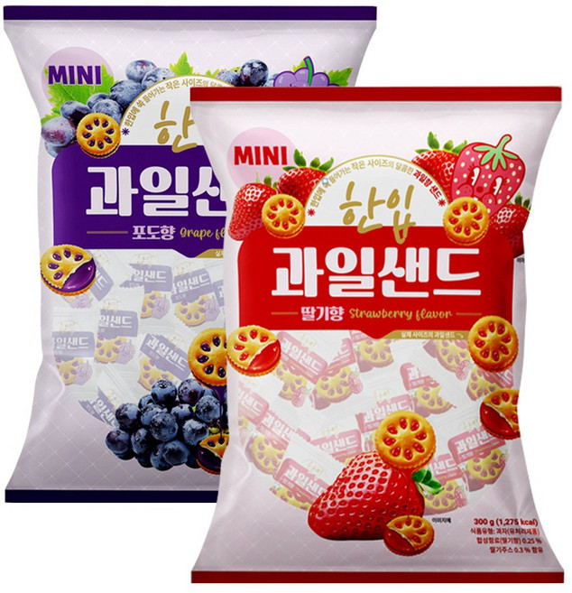 개별포장 한입 과일샌드 딸기향 + 포도향 300g x2개, 2개