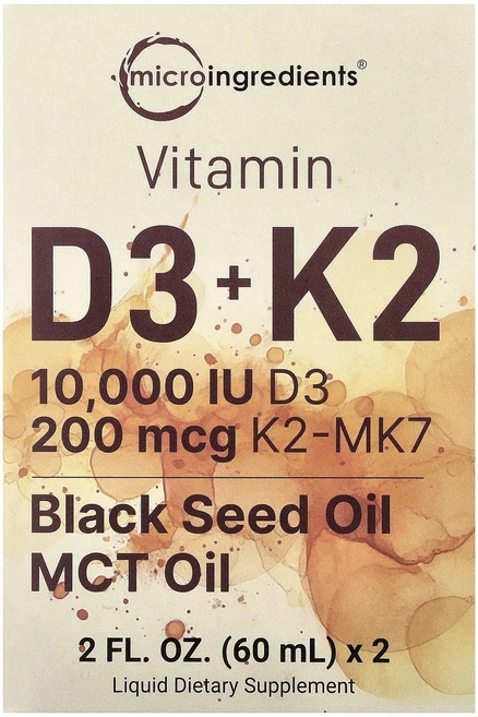 메이커제품입니다 Micro Ingredients 비타민D3 + K2 스포이트 용기 2개 각 60ml(2fl oz) 좋은효과를 보실수있습니다, 1개, 2정 - 쿠팡