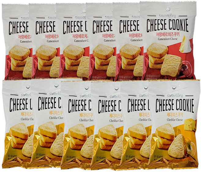 달콤달콤 체다 까망베르 치즈 쿠키 간식 과자, 60g, 12개