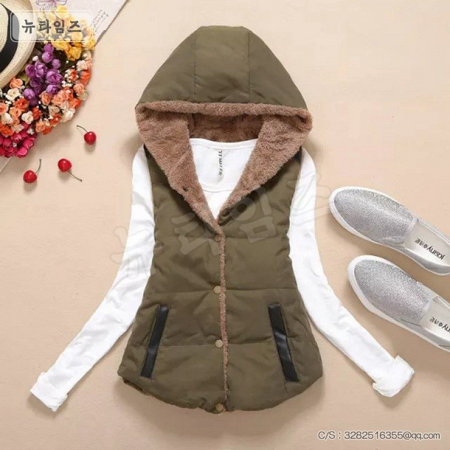 램스울 베스트 여 후드 베스트 코트 2E361