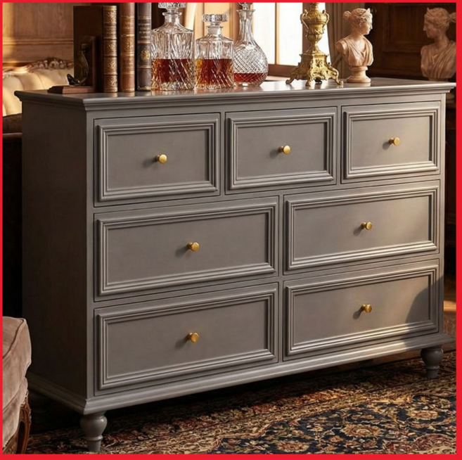 [공간담다] 엔틱 서랍장 거실장 인테리어 침실 옷장 콘솔 고가구, 7개, 그레이