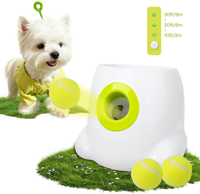 All For Paws 강아지 셀프 공 발사기 던지기 자동 발사 장난감 공놀이 애견 훈련+3테니스공, 1개, 크라미 그린