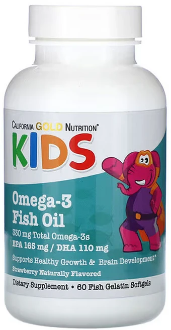 캘리포니아골드뉴트리션 어린이용 오메가-3 피쉬 오일 천연 딸기 맛 피쉬 젤라틴 소프트젤 60 정, 1팩, 60정 - 쿠팡