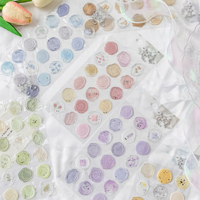 실링스티커 실링왁스 대량주문 웨딩 봉투 스탬프 청첩장 결혼식 다꾸 폰꾸 스티커 다이어리 꾸미기 포장, 1개, 203 투명그린