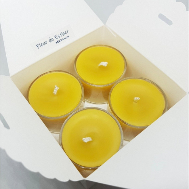 국산 양봉농가 밀랍초 확장형 유리컵 티라이트 캔들 4개입 무파라핀 초멍 답례품선물세트