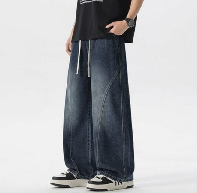 BDICOOL 남성 루즈핏 데님 팬츠 청바지 세미 와이드 밴딩 BK133