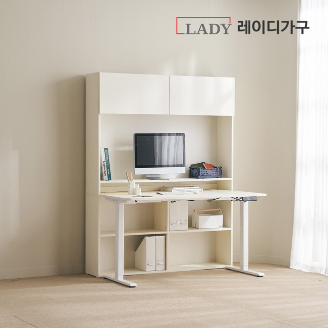 레이디가구 코튼M 도어 책장 세트 모션데스크_일반형 1400, 책상세트_모노아이보리
