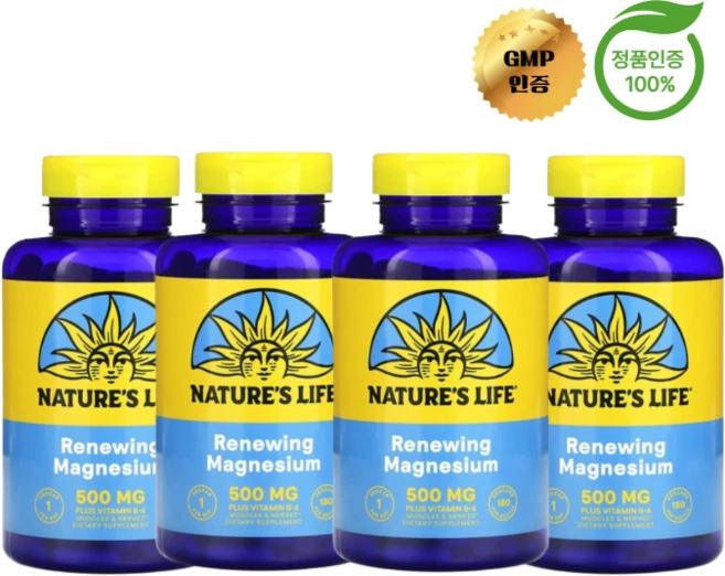 2+2 네이처스 라이프 재생 마그네슘 500mg 베지 캡슐 180정, 4개 - 쿠팡