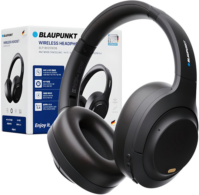 블라우풍트 ANC 노이즈캔슬링 HIFI 블루투스 6.0 헤드셋, 블랙, BLP-BH251KOB