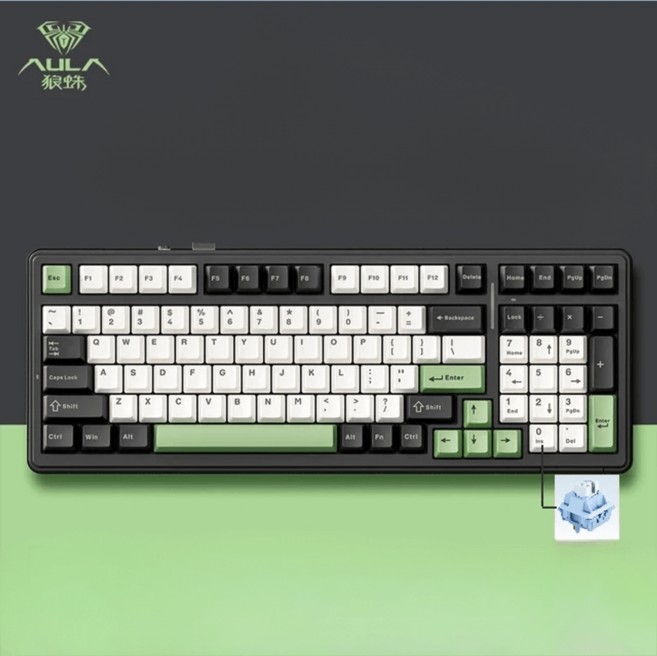 AULA F99 독거미 키보드 무선 블루투스 PBT 전키 핫스왑 RGB 기계식키보드, F99 블랙그린 / 블루축