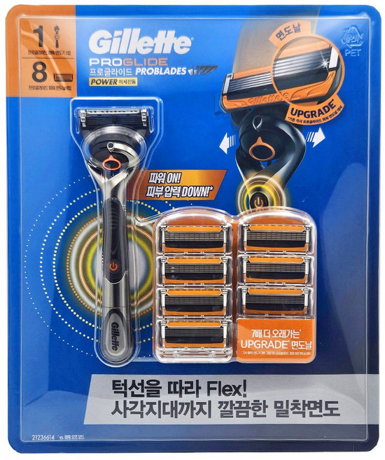 질레트 프로글라이드 파워 면도기 세트 면도기 1개 + 면도날 8개, 1세트