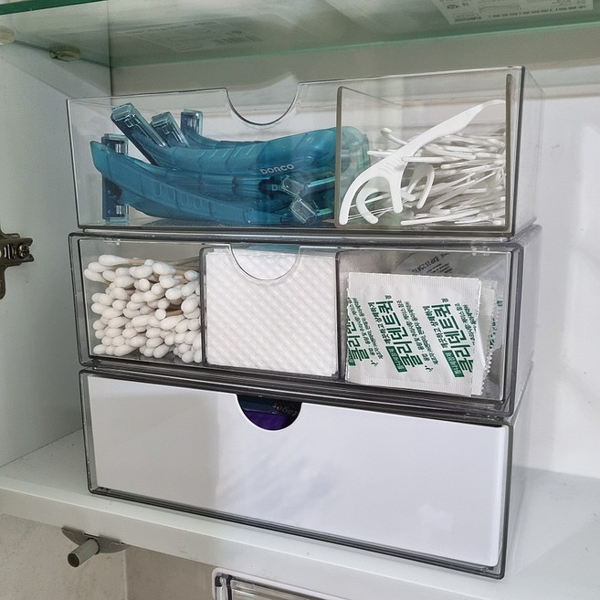 3단세트 욕실장 정리함 화장품 미니 서랍 아크릴 수납함, 화이트, 1세트