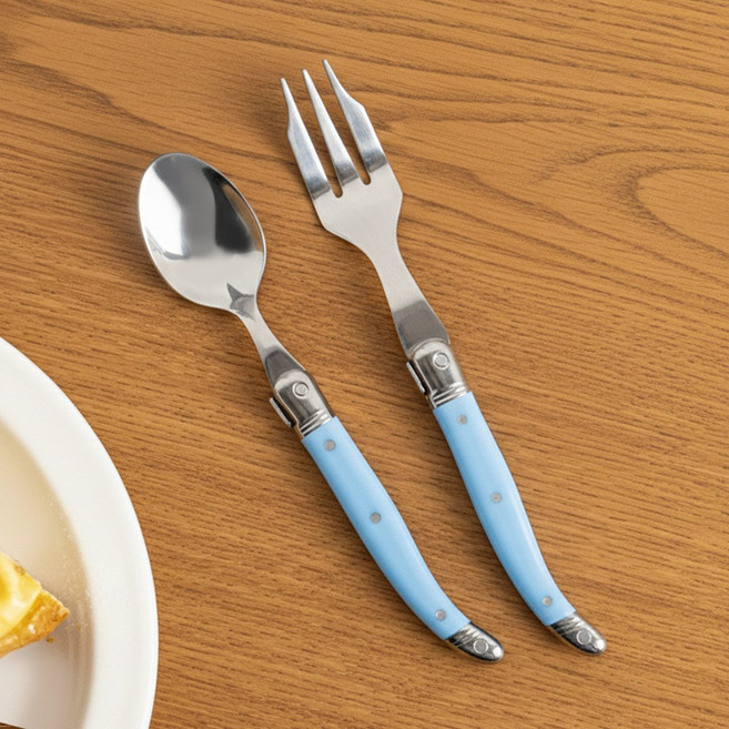 장네론 라귀올 티세트 2P 세트 디저트 티스푼 티포크, 1개, 티스푼 + 티포크, 블루