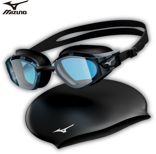 미즈노 성인 수경 수모 세트 안티포그 MW ED, 1개, 블랙