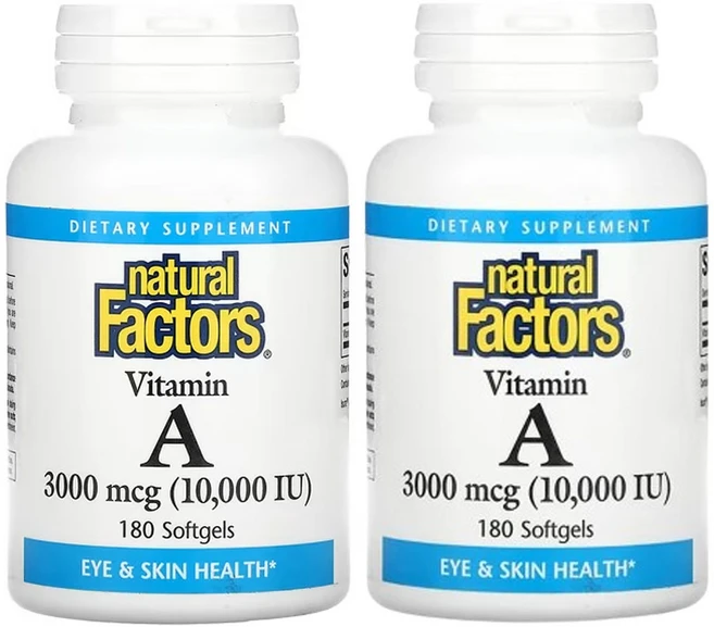 네추럴팩터스 비타민 A 3000mcg(10 000IU) 180 소프트젤 2팩, 기본, 180정 - 쿠팡
