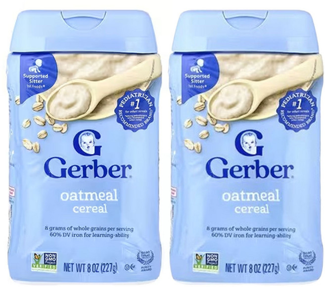 거버 단일 곡물 시리얼 (8oz), 오트밀, 227g, 2개