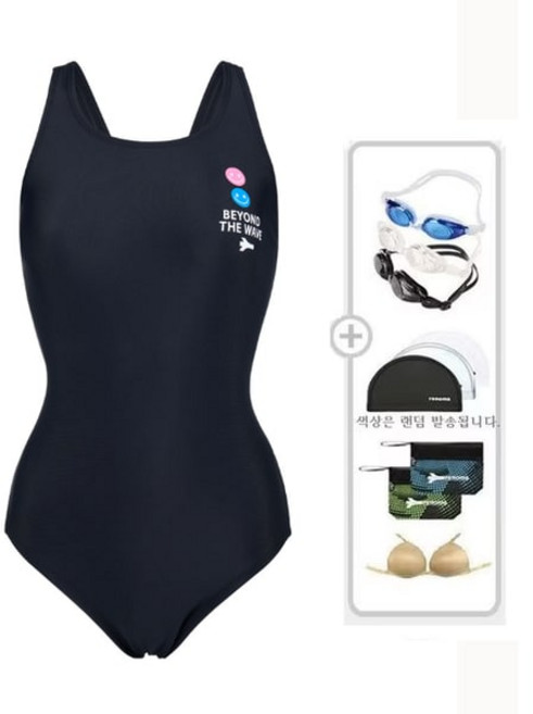 [백화점 정품] 레노마수영복 여성수영복 *비치백+폴리백2종무상증정* 스마일리 원피스수영복수경수모가방브라캡5종세트LS2F201-BK, 100, BK(블랙)