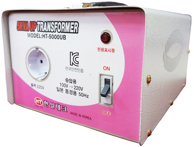 한국제품 일본에서 사용 5KVA 100V-220V 일본용 승압 변압기 일본국가100V 110V에서 한국제품220V 5k 트랜스 도란스 소형 승압기 HT-5000U 한일테크, 1개