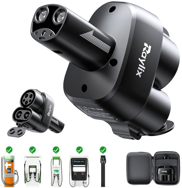 레이릭스 모든 테슬라 모델(2021-2026) 및 차세대 NACS 전기차 250kW 초고속 충전 어댑터 CCS에서 NACS로 CCS1 업그레이드 플러그가 있는 DC 레벨, 2 2In1 CCS & J1772 to Tesla Ad