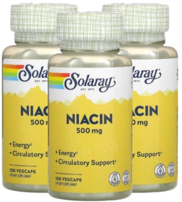 [3세트] 솔라레이 나이아신 500mg 식물성 100 캡슐 비타민 B3 니아신 B, 3개, 100정 - 쿠팡