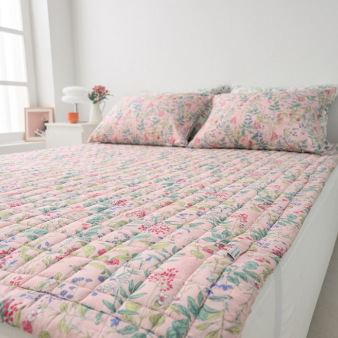 모달패드 예쁜 꽃무늬 슈퍼싱글 퀸 침대패드 사계절 수앤지, 바비텐셀 핑크