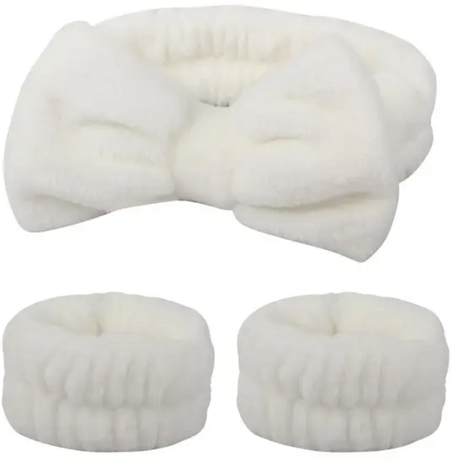 SUNLAND 세안 헤어밴드 손목밴드 세트, 1세트, 화이트