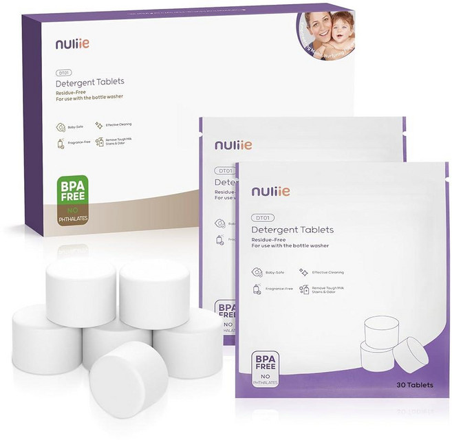 Nuliie Momcozy Baby Brezza GROWNSY 병 세척기용 고효율 세제 태블릿 60개 빠른 용해 우유 잔여물 및 냄새 제거 모든 아기 젖병 와셔에 안전, 60 Count (Pack of 1), 60.0, 1개