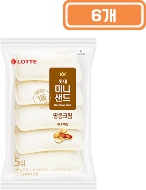 롯데 미니 땅콩크림 샌드 5입, 6개, 100g