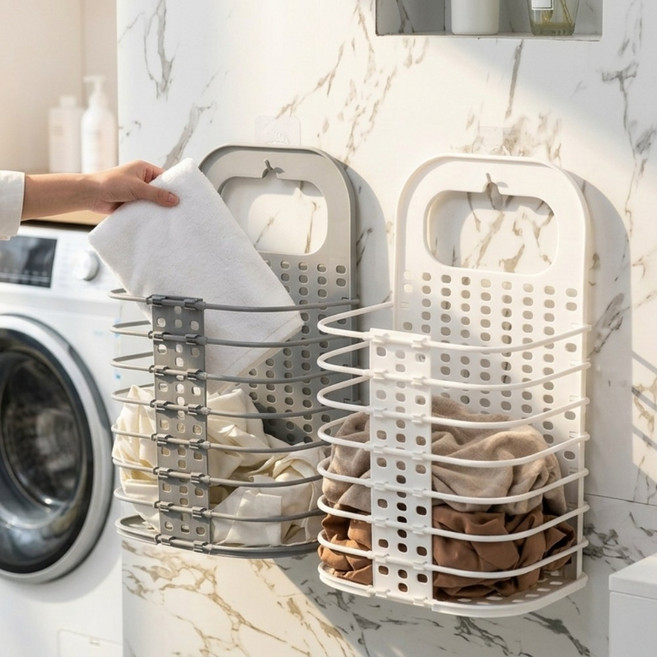 접이식 무타공 접이식 다용도 빨래 바구니, 그레이_LU