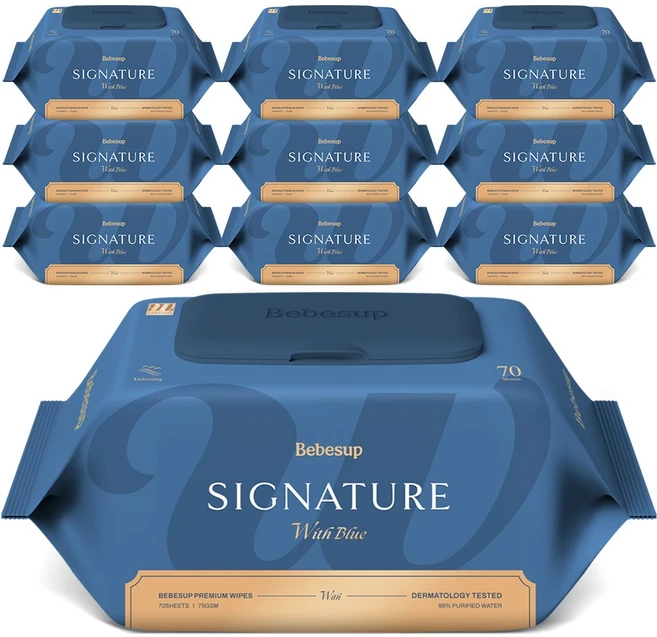 베베숲 시그니처 위드 블루 아기물티슈 캡형, 75g, 70매, 10개 - 쿠팡