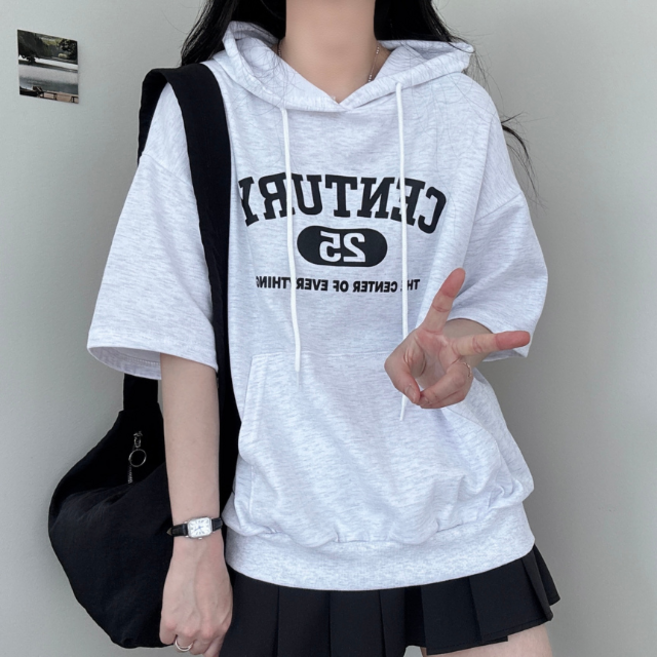 여름 센츄리 반팔 후드티셔츠 꾸안꾸 캐쥬얼룩 여자 후드티