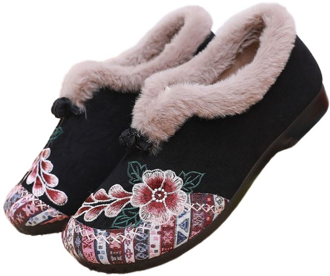 여성 털단화 방한화 털신발 털고무신 엄마 꽃무늬 자수 할머니 털신