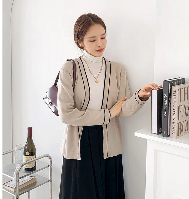 리아논 여성 배색 루즈핏 여리핏 간절기 가디건