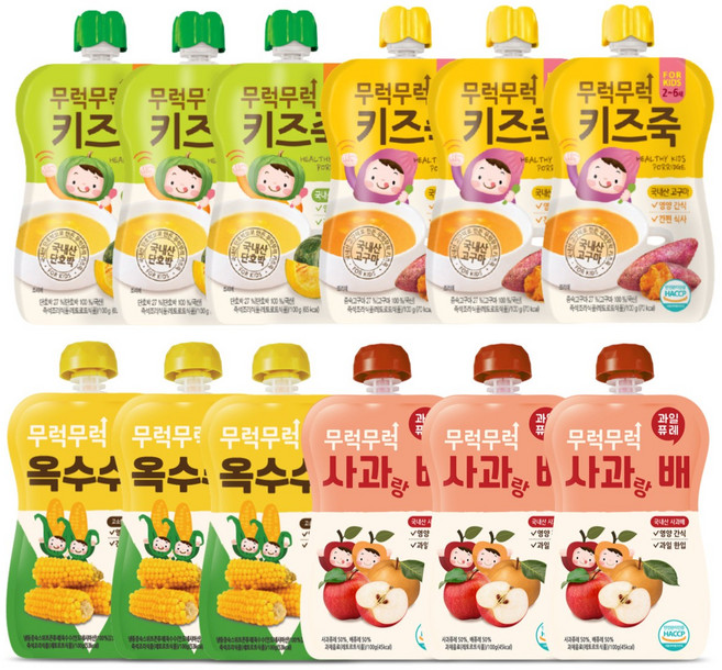 무럭무럭 키즈죽 과일퓨레 알뜰 12팩(옥수수 단호박 고구마 사과배 각 3팩)