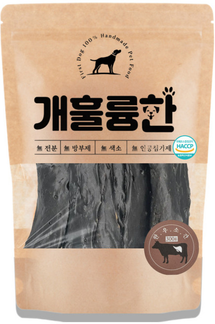 퍼스트독 100%국내산 수제강아지간식 대용량 애견육포 개훌륭한, 1개, 300g, 한우소간