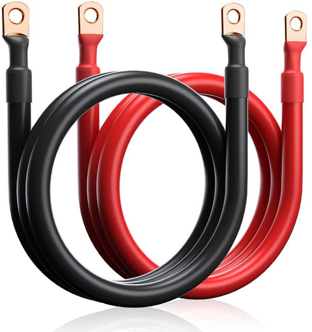 2 AWG 배터리 케이블 5피트 게이지 1쌍 빨간색 및 검은색 순수 구리 용접 인버터 와이어 태양광 RV 해상 자동차 보트 트럭에 적합하며 모두 5/16인치 헤비 듀티, 1 Ft--1 Pair
