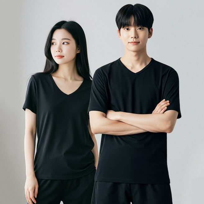 V넥 모달 홈웨어 상하의 세트 여름 냉감 쿨 파자마 반팔 반바지 잠옷