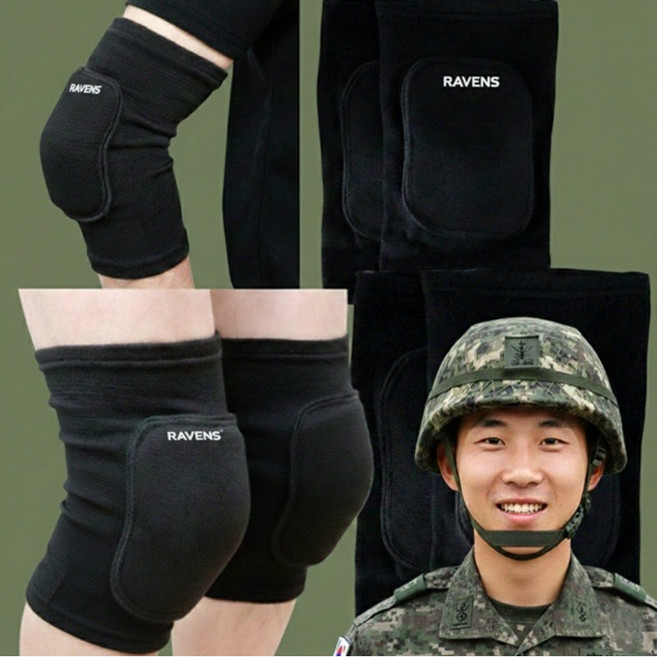 라벤스 군인 무릎보호대 팔꿈치보호대 세트 군대 훈련소 준비물, 1세트, 블랙