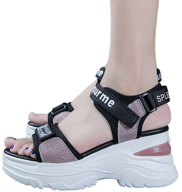 셀럽당 여성용 벨크로 스트랩 통굽 스포츠 샌들 7CM F00399