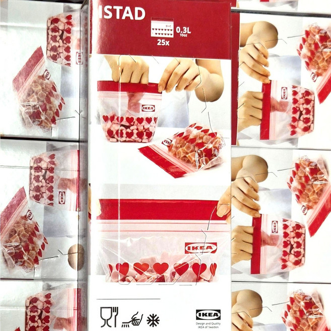 이케아 ISTAD 이스타드 스탠드 지퍼백 0.3L 하트 레드 25매, 1개, 25개입, FREE(one size)