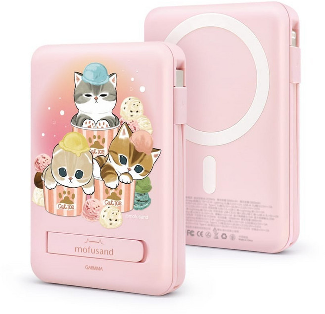 GARMMA 貓福珊迪 10000mAh 磁吸帶線行動電源 附手機支架, 午茶冰冰, 午茶冰冰, GARMMA 永橙 貓福珊迪