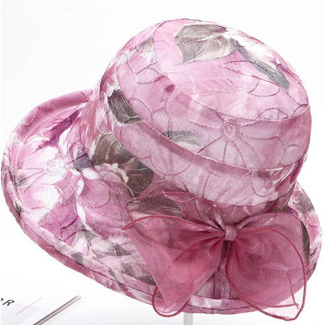 중년여성모자 엄마 할머니 플라워 리본 버킷햇 자외선차단 벙거지