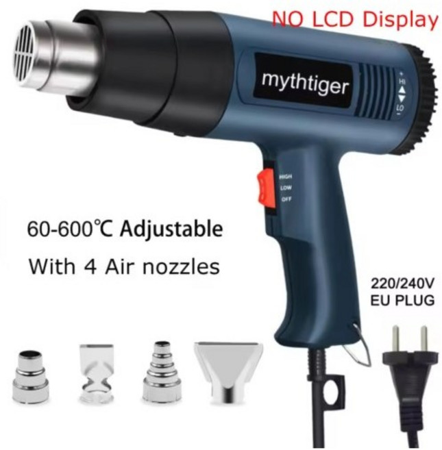 2000W 히트 건 전문 뜨거운 공기 총 조정 가능한 온도 D 4 노즐 스트리핑 페인트 수축 PVC 및 홈, 1개