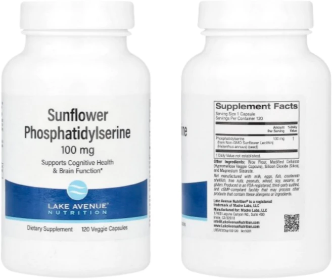 Lake Avenue Nutrition 레이크 에비뉴 뉴트리션 해바라기 포스파티딜 세린 100 mg 뇌 건강 기억력 영양제 120 베지소프트젤, 1개, 120정 - 쿠팡