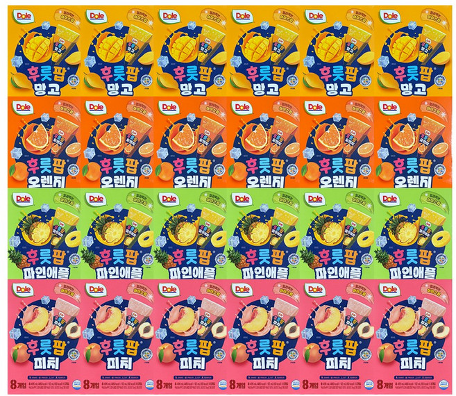 DOLE 돌후룻팝 4종혼합 (피치6 오렌지6 파인애플6 망고6), 24개, 496ml