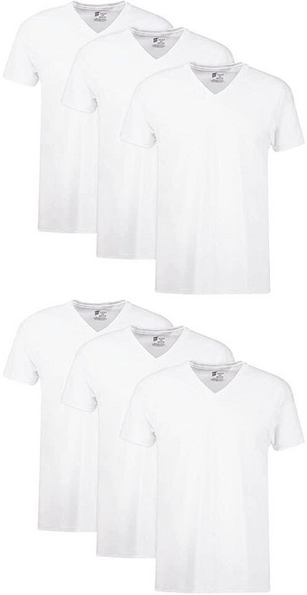 Hanes 남성용 6팩 Ultimate FreshIQ 브이넥 티셔츠 태그 없는 면 브이넥 속옷 멀티팩 6팩 - 화이트.