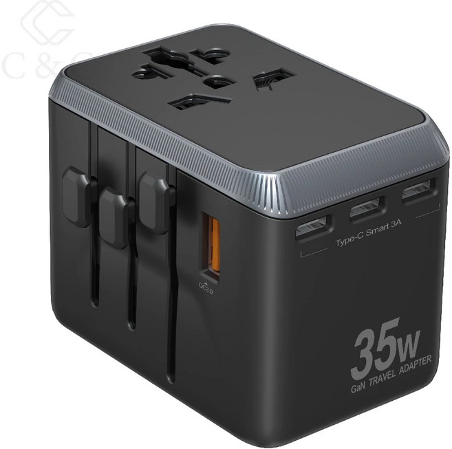 萬國旅行充 PD65W 氮化鎵 全球通用充電頭, 1個, 35W(1USB+4Type-C)