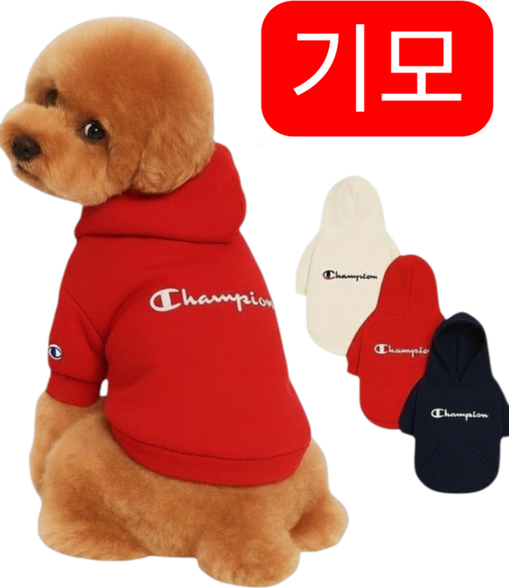 하모니앤코 Champion 챔피온 강아지 기모후드티 소형견 기모후드티 강아지 기모티셔츠, 1개, 화이트