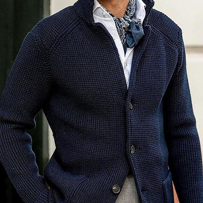 FANSYLI 가을 겨울 남성 니트 가디건 스타일리쉬 하이넥 스웨터 코트 캐주얼 긴팔 정장넥 니트코트 W2409S22